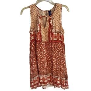 Women's Medium Sleeveless Dress Lined Geometric Pattern Blue Rain Boho